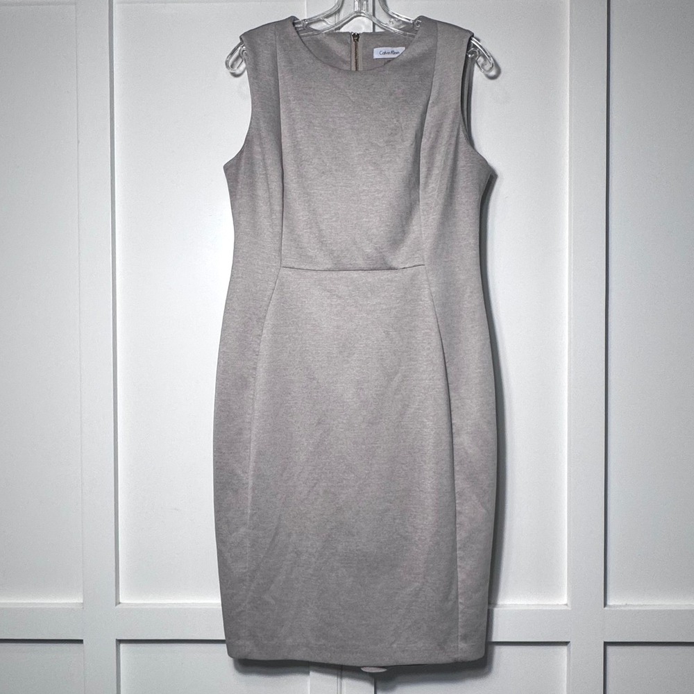 Calvin Klein Womens Oatmeal Heather Sleeveless Sheath Dress Size 12‎ Gold Zipper